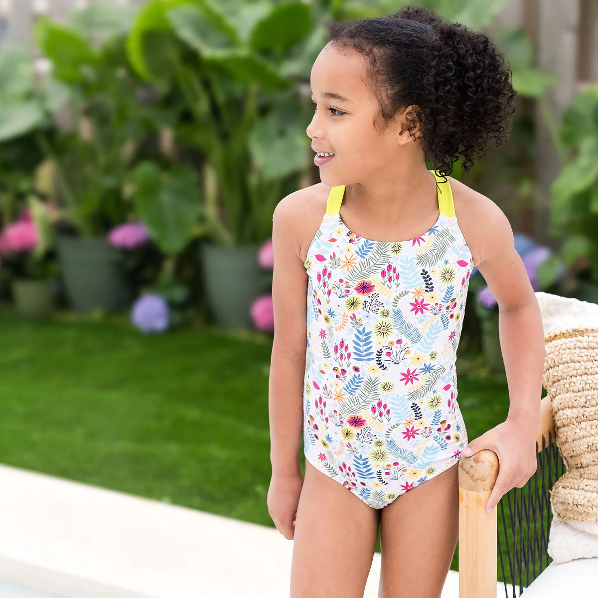 Girls Swimming Costume Jungle Paradise Lime - Image 3