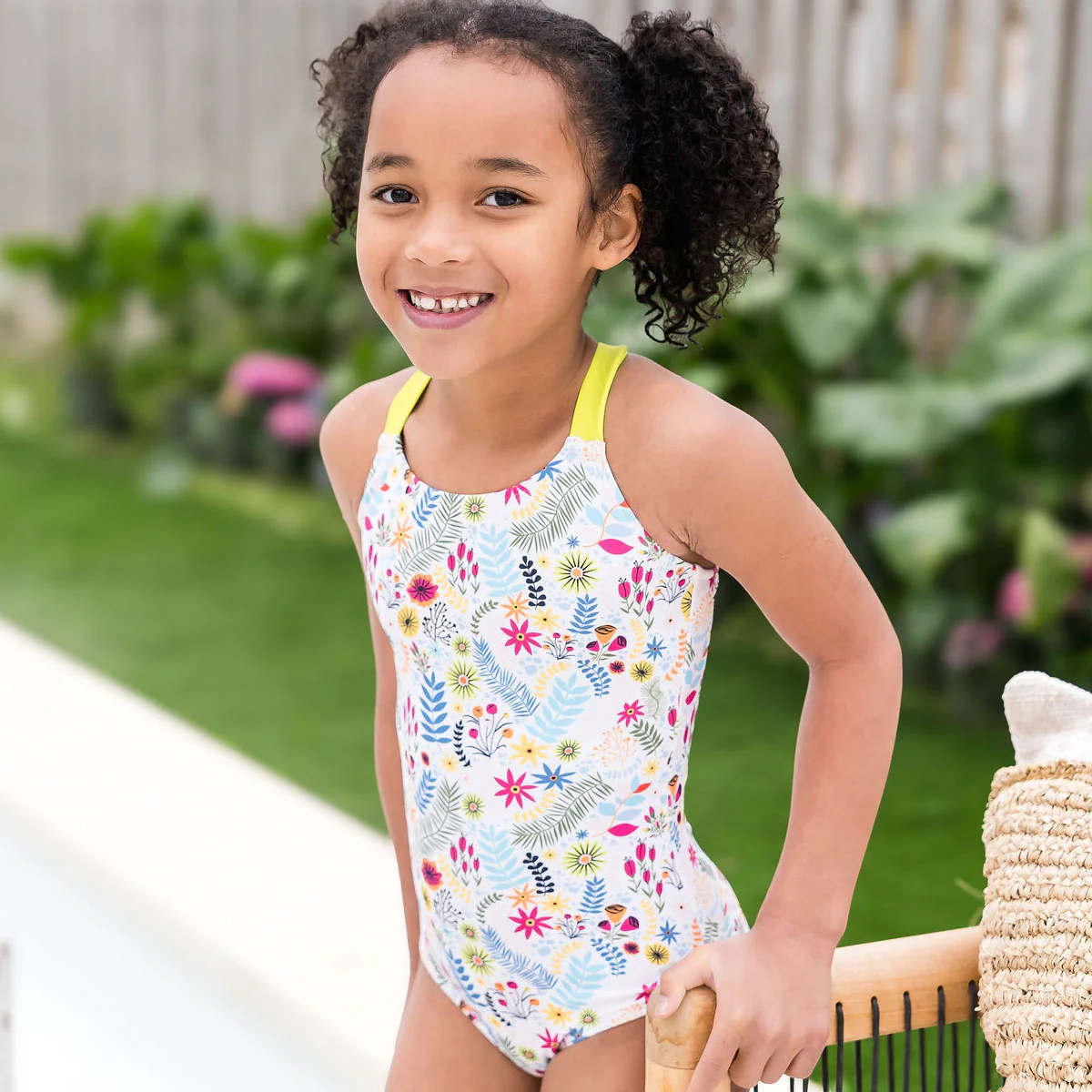 Girls Swimming Costume Jungle Paradise Lime - Image 5